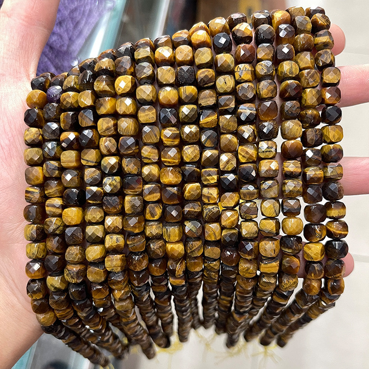 MYK5071-Natural Tiger's Eye Stone / Square Faceted Beads