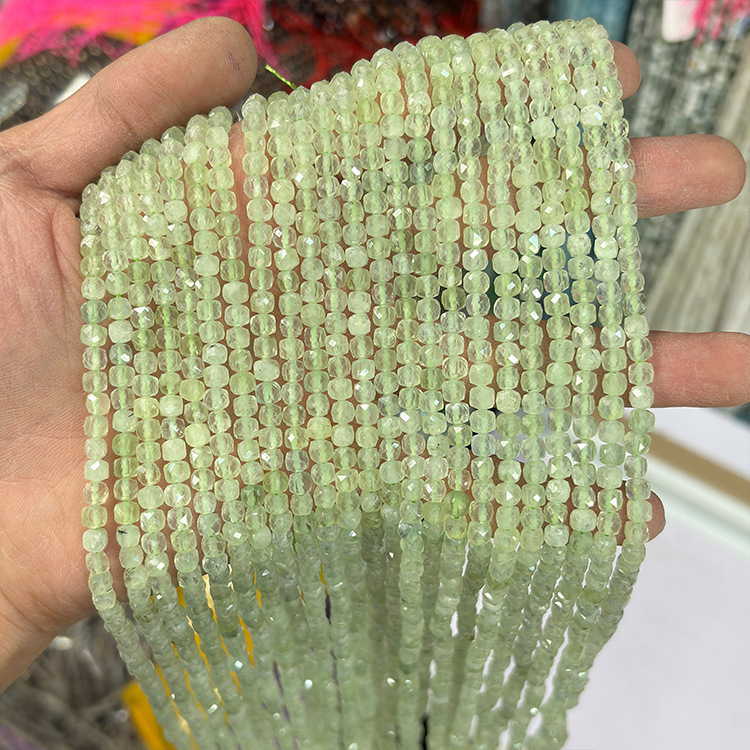 MYK5079-Natural Prehnite AA/Square Faceted Beads