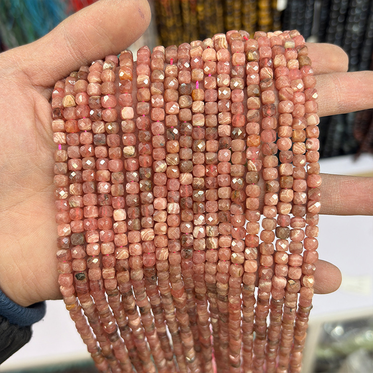 MYK5082-Natural Argentine Rhodochrosite AAA/Square Faceted Beads