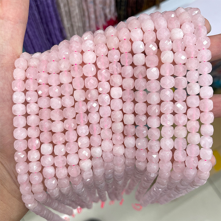 MYK5066-Natural Rose Quartz/Square Faceted Beads
