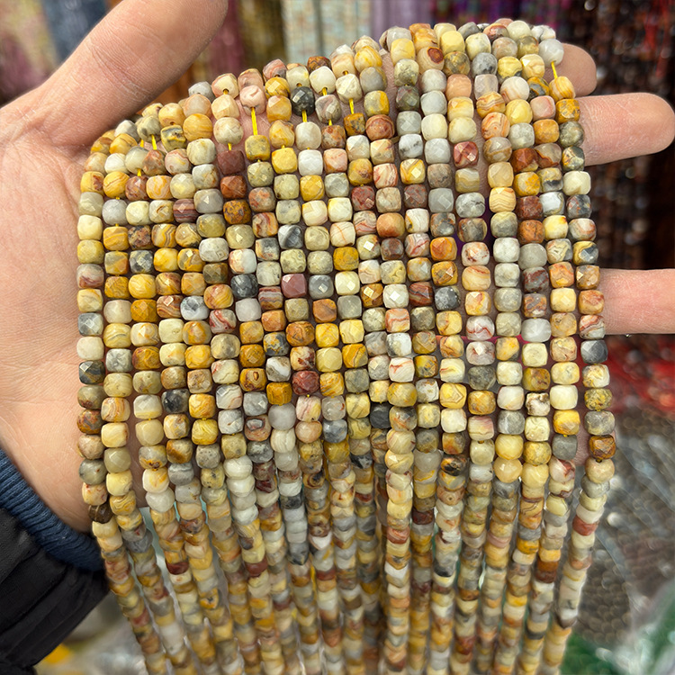 MYK5094-Natural Crazy Agate/Square Faceted Beads