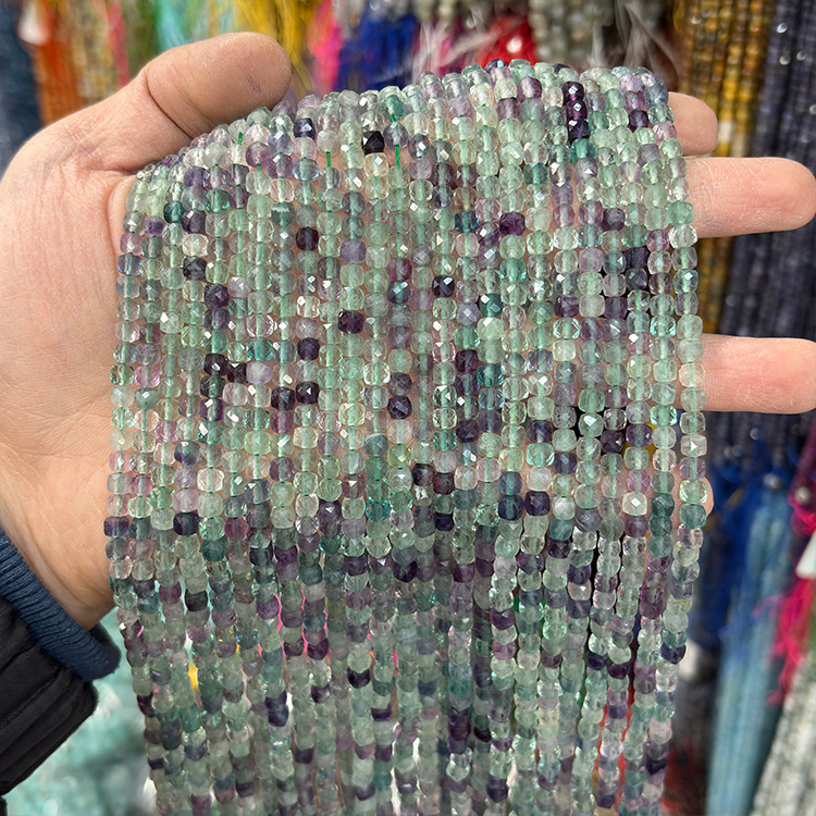 MYK5090-Natural Fluorite A/Square Faceted Beads