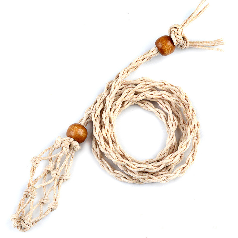 MYK5139-Crystal raw stone bohemian style hand-woven necklace net bag