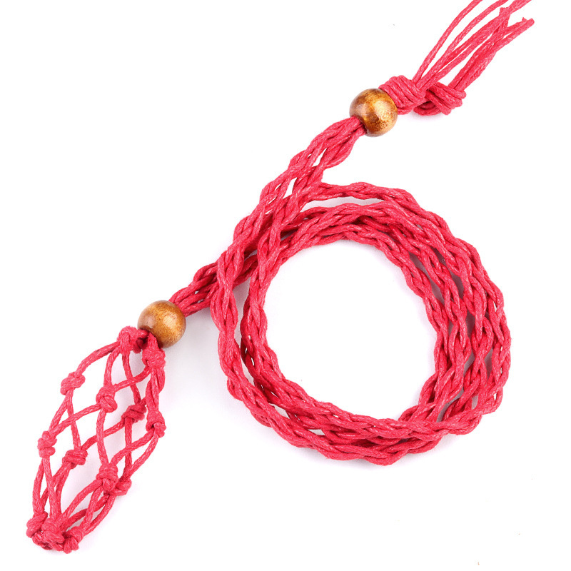 MYK5139-Crystal raw stone bohemian style hand-woven necklace net bag