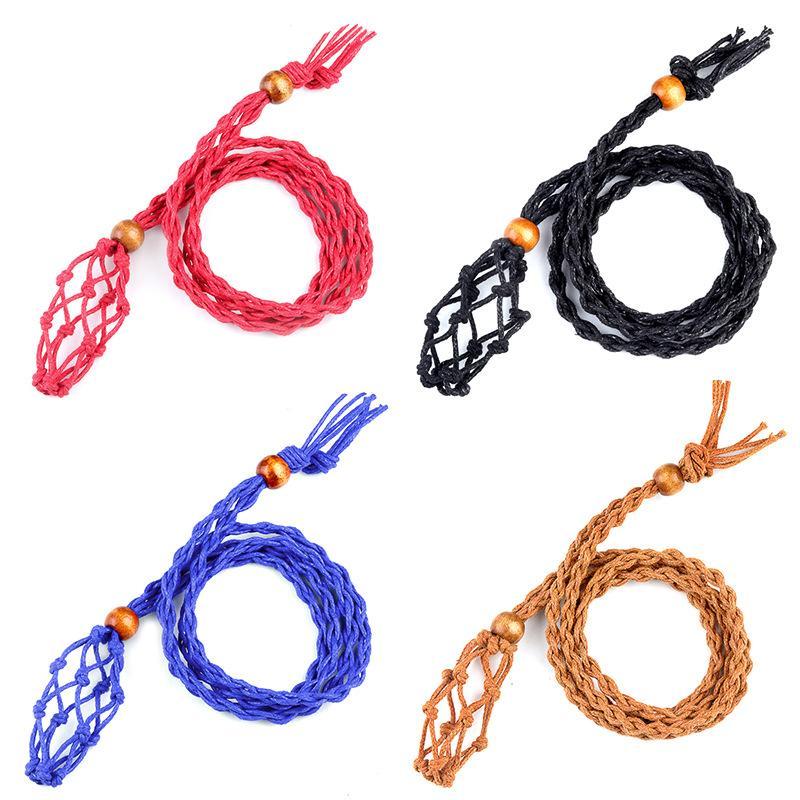 MYK5139-Crystal raw stone bohemian style hand-woven necklace net bag