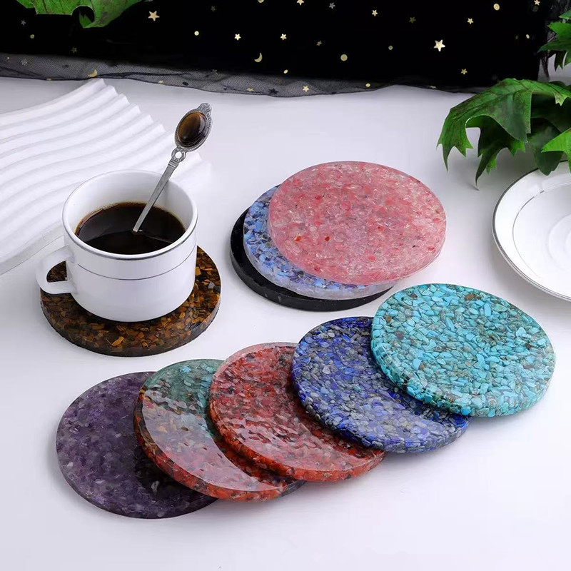 MYK5204-Natural Crystal Pebble Epoxy Coffee/Tea Coaster