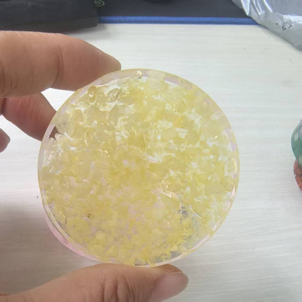 MYK5204-Natural Crystal Pebble Epoxy Coffee/Tea Coaster