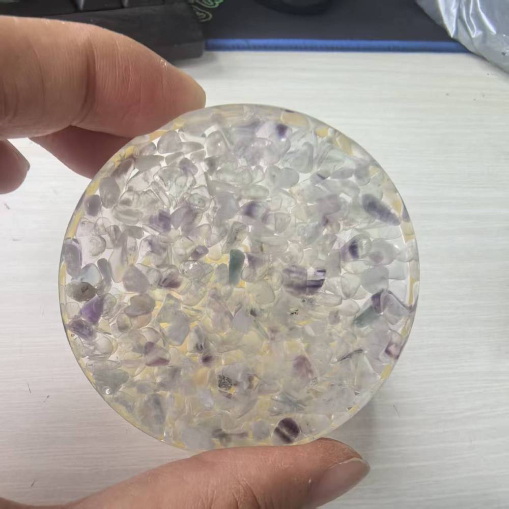 MYK5204-Natural Crystal Pebble Epoxy Coffee/Tea Coaster