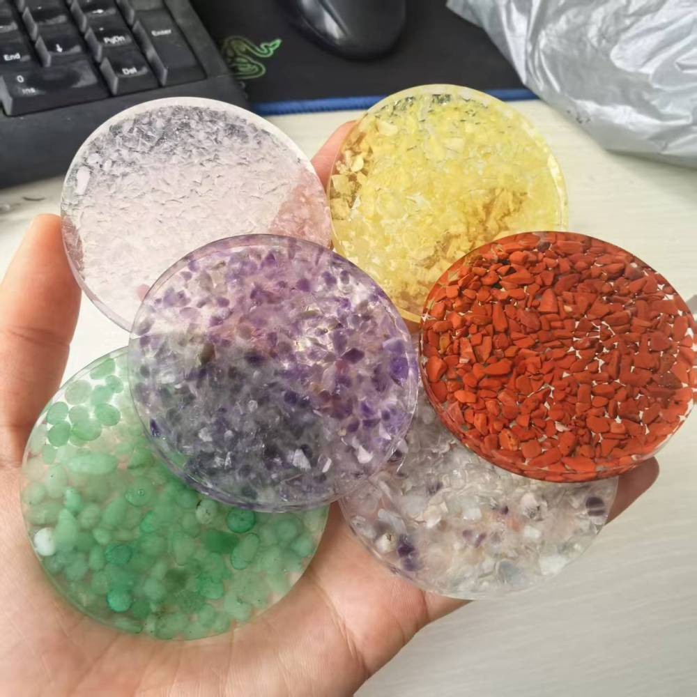MYK5204-Natural Crystal Pebble Epoxy Coffee/Tea Coaster