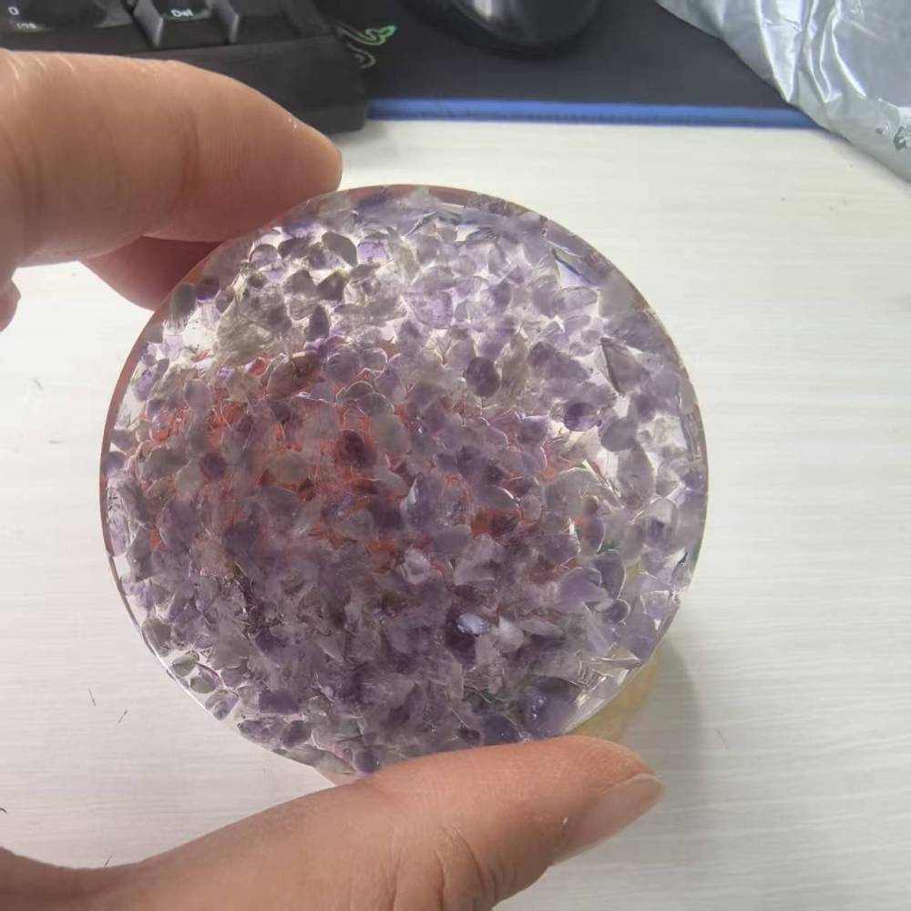 MYK5204-Natural Crystal Pebble Epoxy Coffee/Tea Coaster