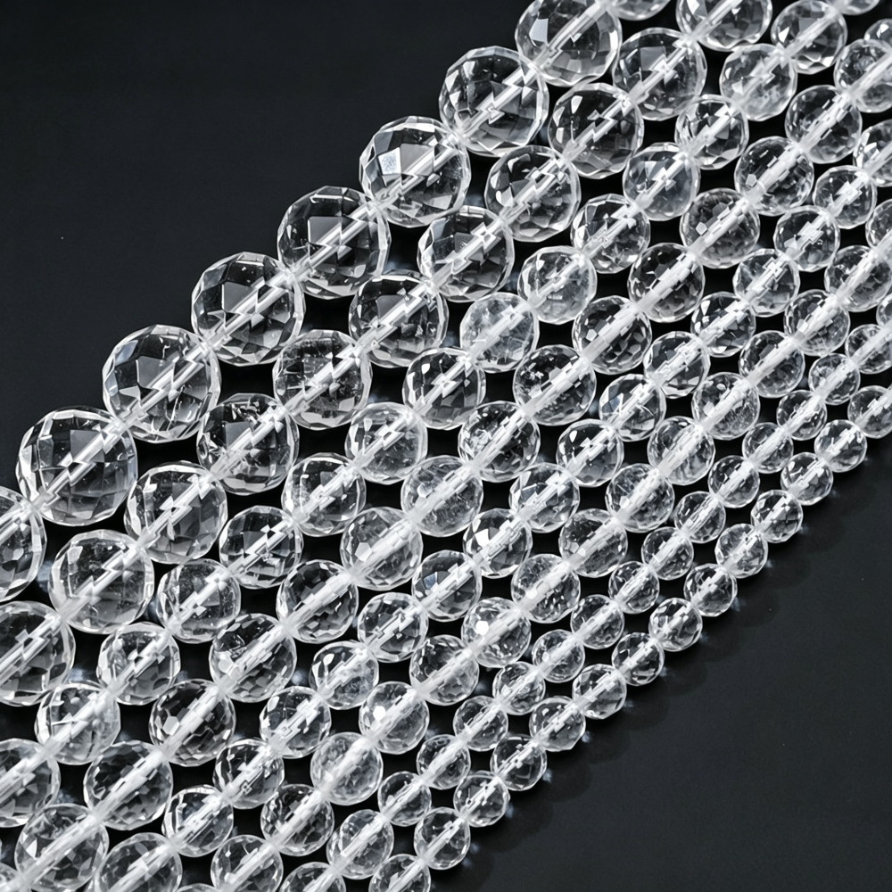 MYK5194-Natural clear quartz 128 diamond faceted beads