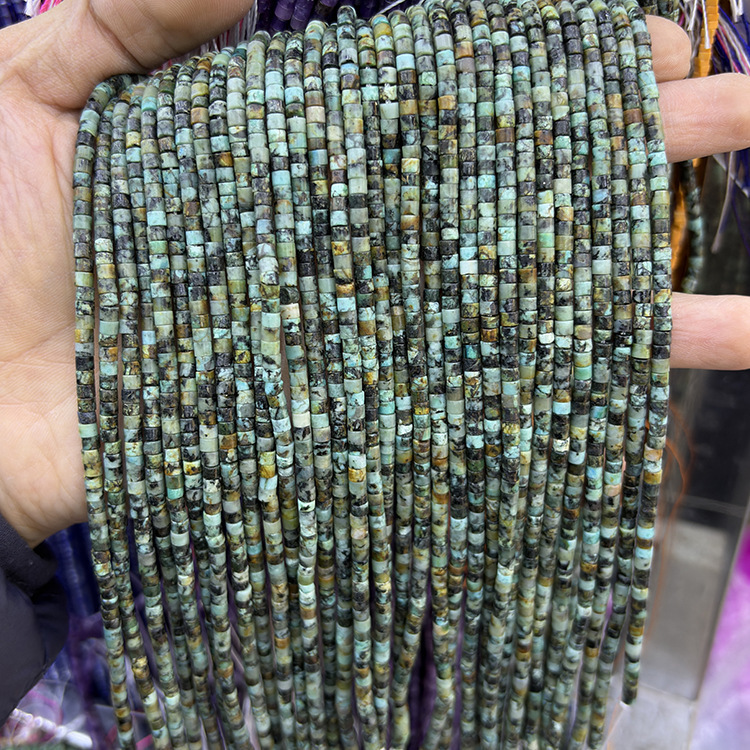 MYK5240-Natural African Turquoise Spacer Beads (Straight-cut Round/Flat)