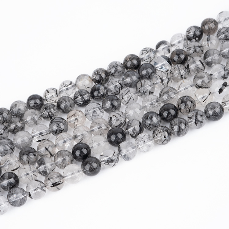 MYK5255-Natural Black Rutilated Quartz AAA Beads