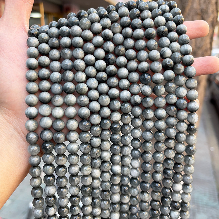 MYK5267-Natural Hawk's Eye AA/Round Beads