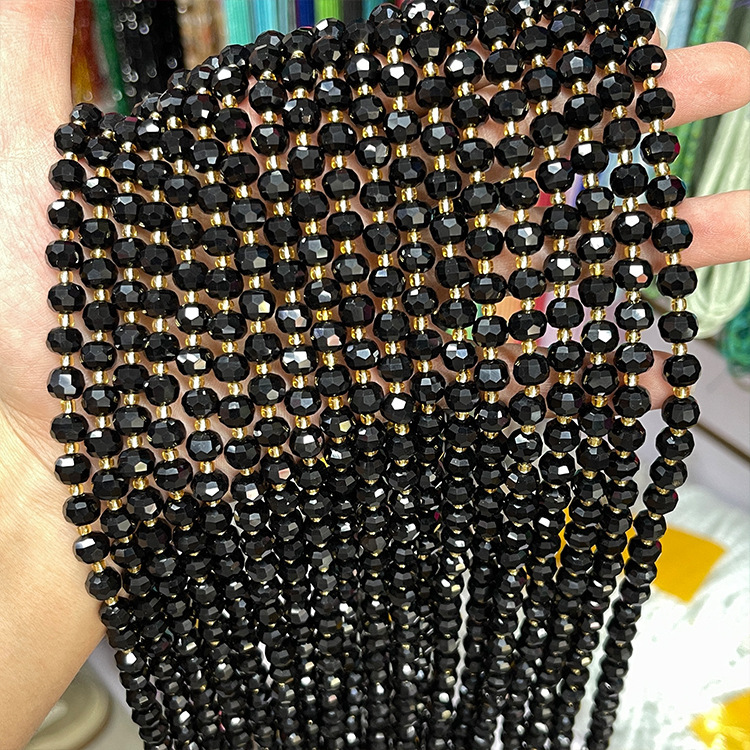 MYK5291-Natural Black Agate/Abacus Faceted Beads