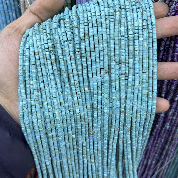 MYK5236-Natural Blue Turquoise (Powder Pressed) Spacer Straight-Cut Round Flat Beads