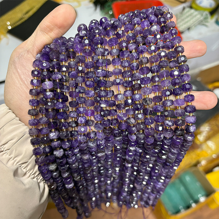MYK5285-Natural Amethyst/Abacus Faceted Beads