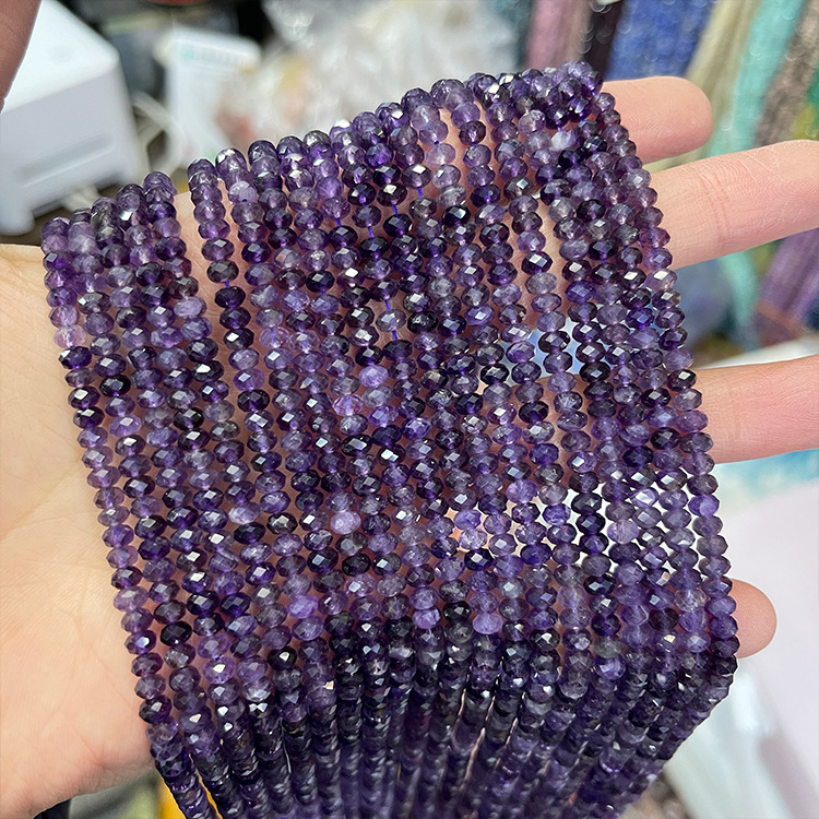 MYK5283-Natural Amethyst A/Abacus Faceted Beads