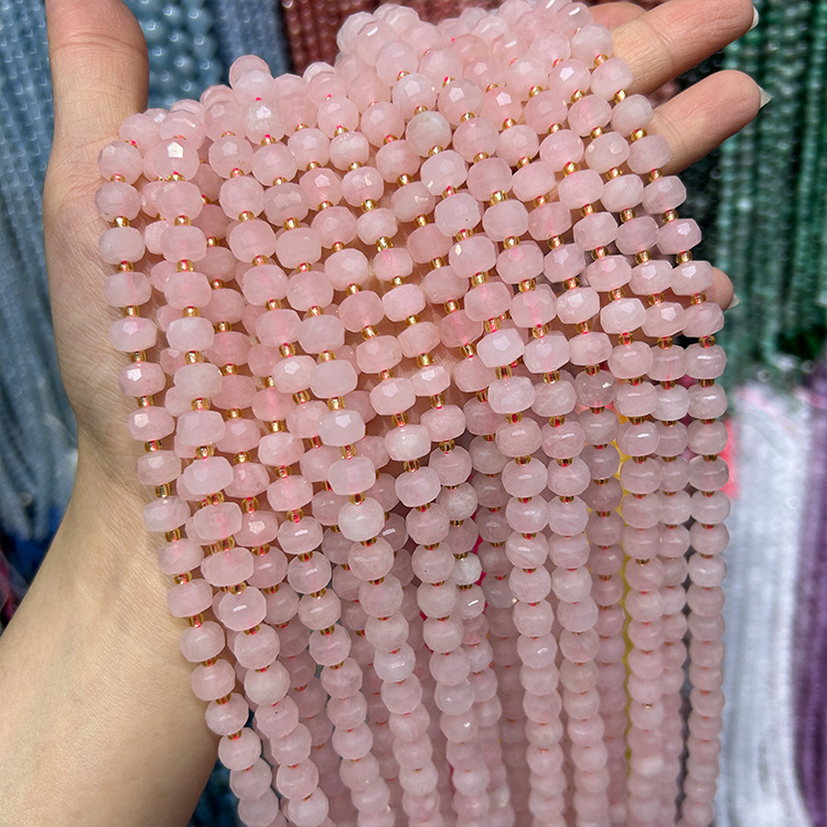 MYK5284-Natural Rose Quartz/Abacus Faceted Beads