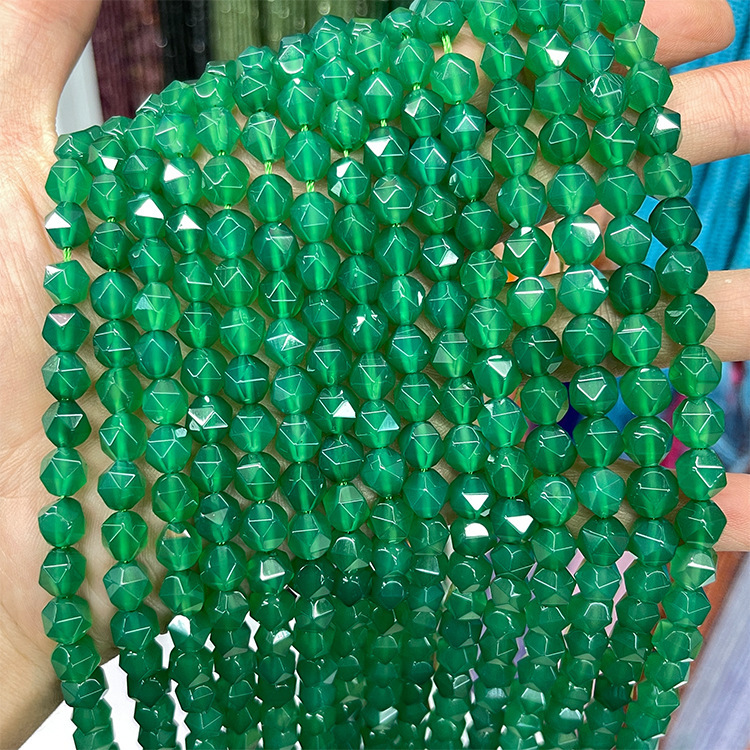 MYK5276-Natural Green Agate A/Cut Large Faceted Beads