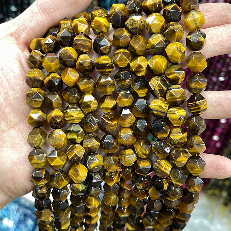 MYK5270-Natural Yellow Tiger's Eye Beads (Large Faceted)