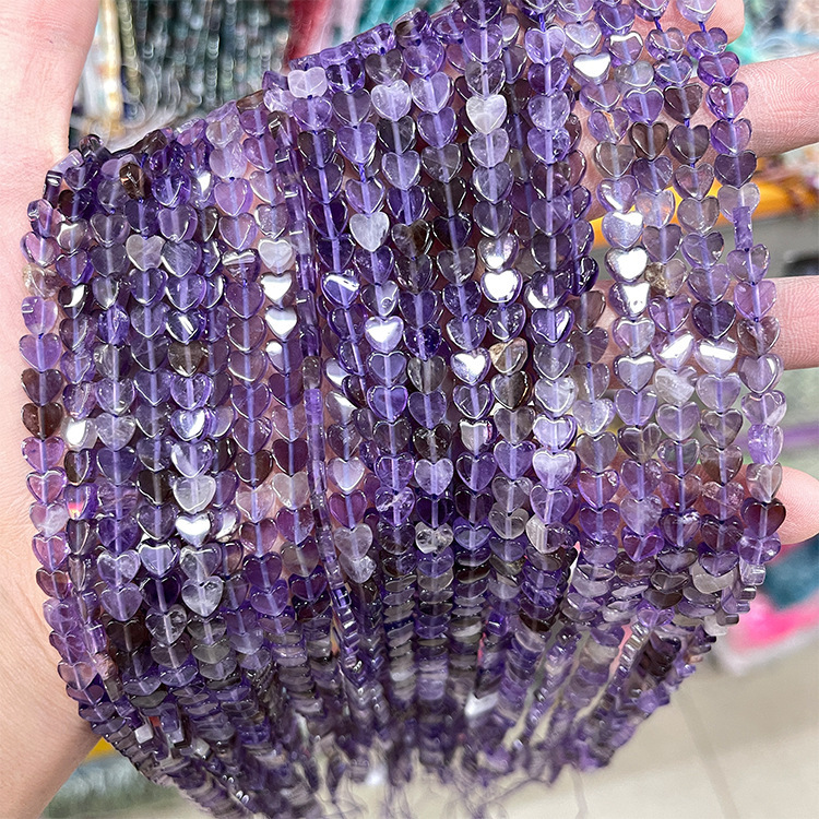 MYK5260-Natural Amethyst/Heart-Shaped Flat Beads