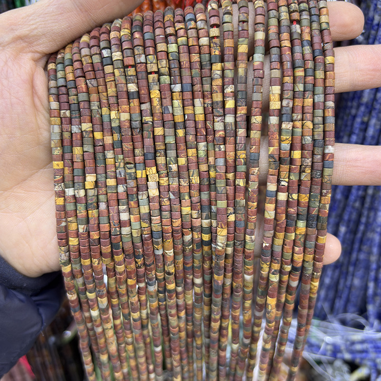 MYK5239-Natural Red Line Pine (Caribbean Stone) Spacer Straight-Cut Round Flat Beads