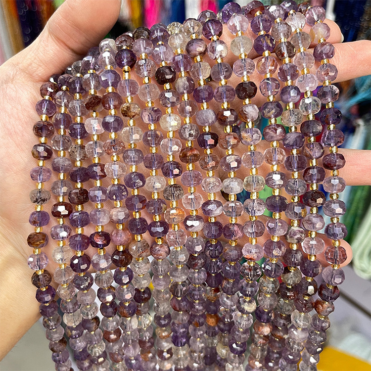 MYK5287-Natural Purple Phantom Quartz/Abacus Faceted Beads
