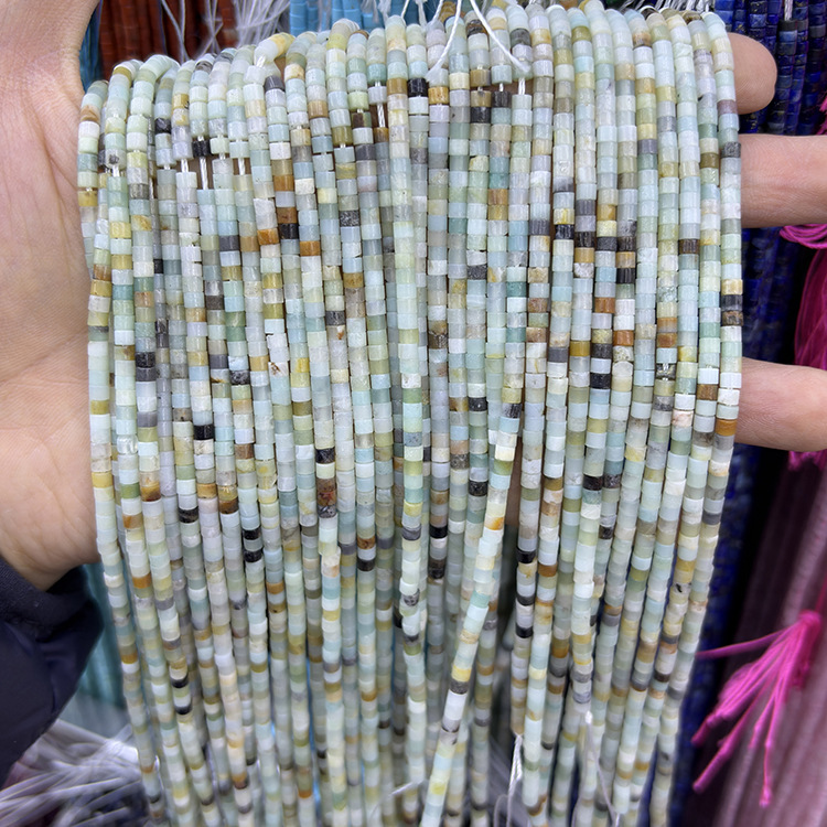 MYK5245-Natural Amazon Stone Spacer Slices, Straight-Cut Round Beads