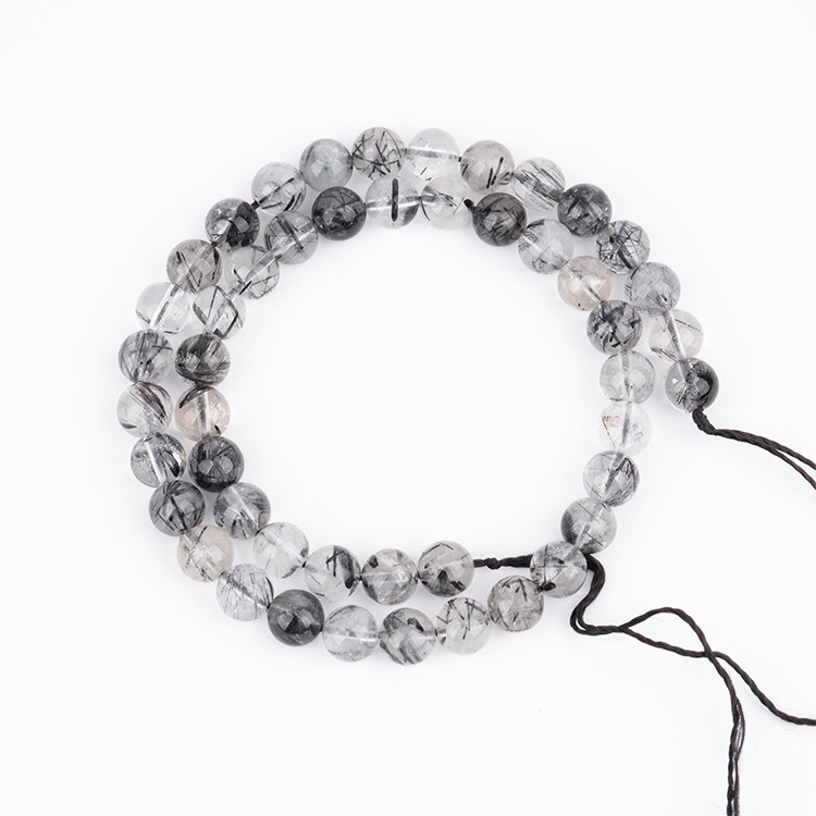 MYK5255-Natural Black Rutilated Quartz AAA Beads