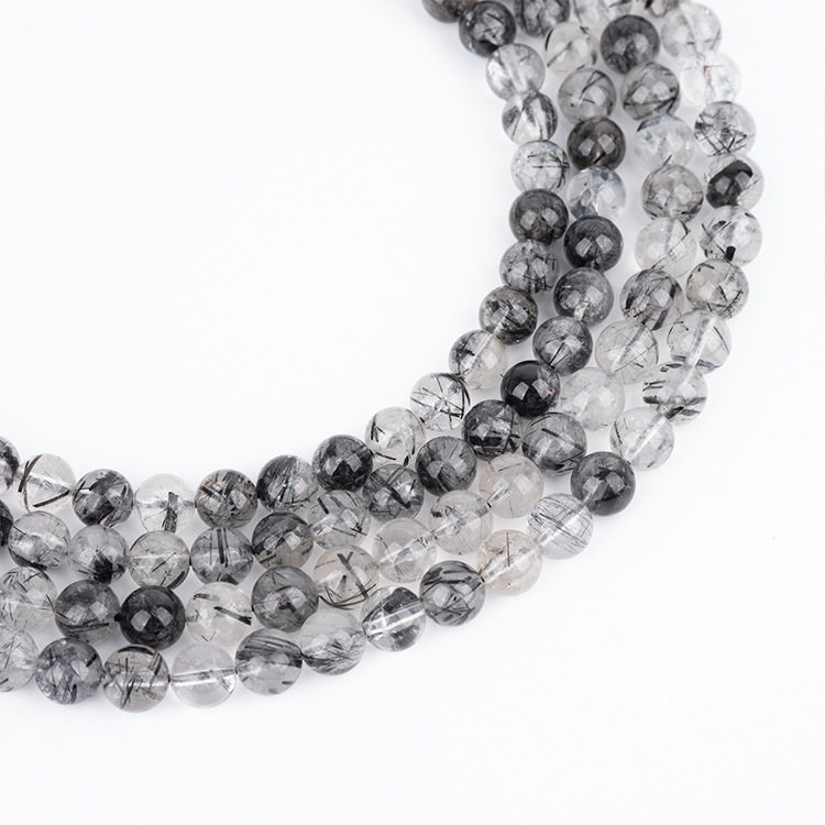 MYK5255-Natural Black Rutilated Quartz AAA Beads
