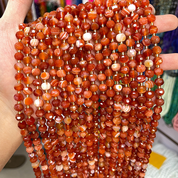 MYK5288-Natural Red Striped Agate/Abacus Faceted Beads
