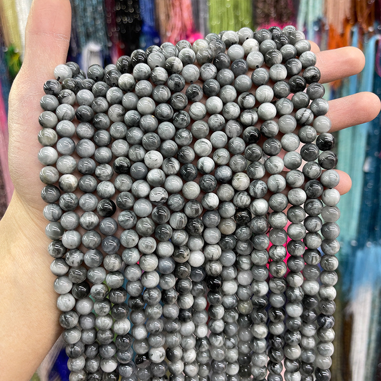 MYK5268-Natural Hawk's Eye Stone/Round Bead