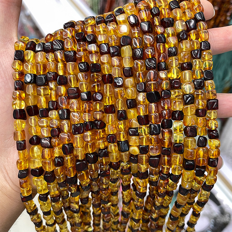 MYK5293-Natural Amber/Irregular Square Beads