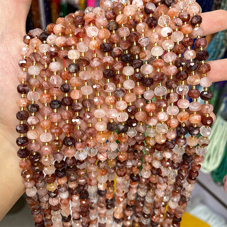 MYK5289-Natural Red Agate Crystal/Abacus Faceted Beads