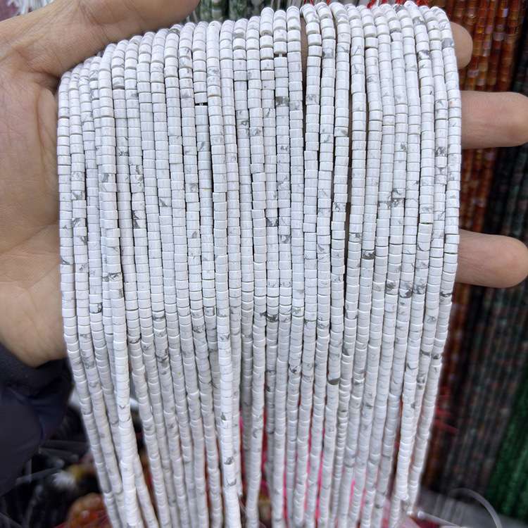 MYK5241-Natural Howlite Spacer Straight-Cut Round Flat Beads