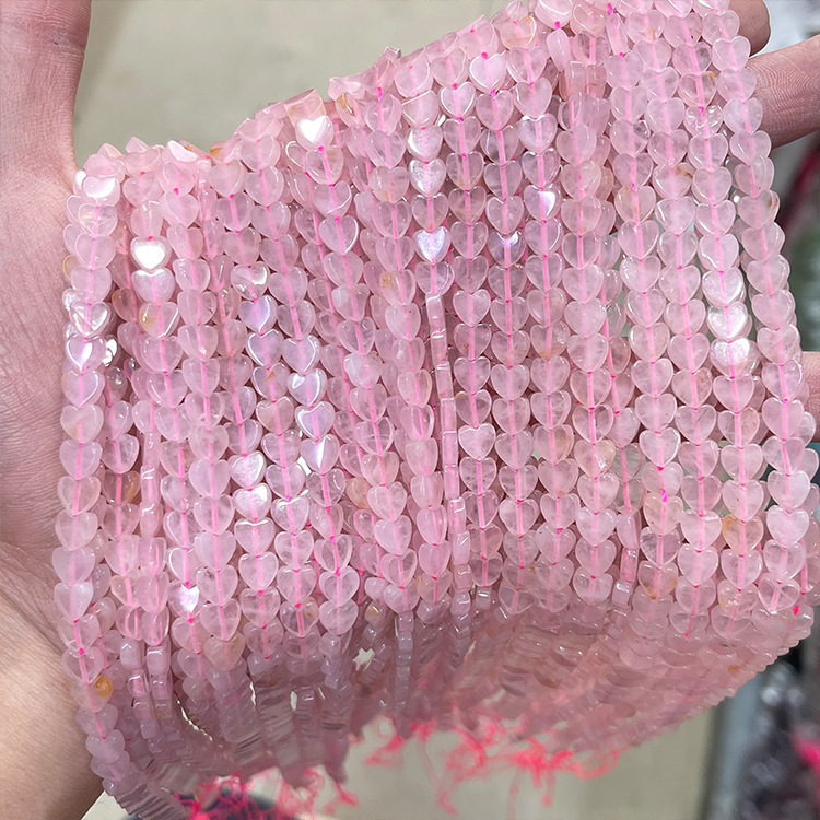 MYK5262-Natural Rose Quartz/Heart-Shaped Flat Beads