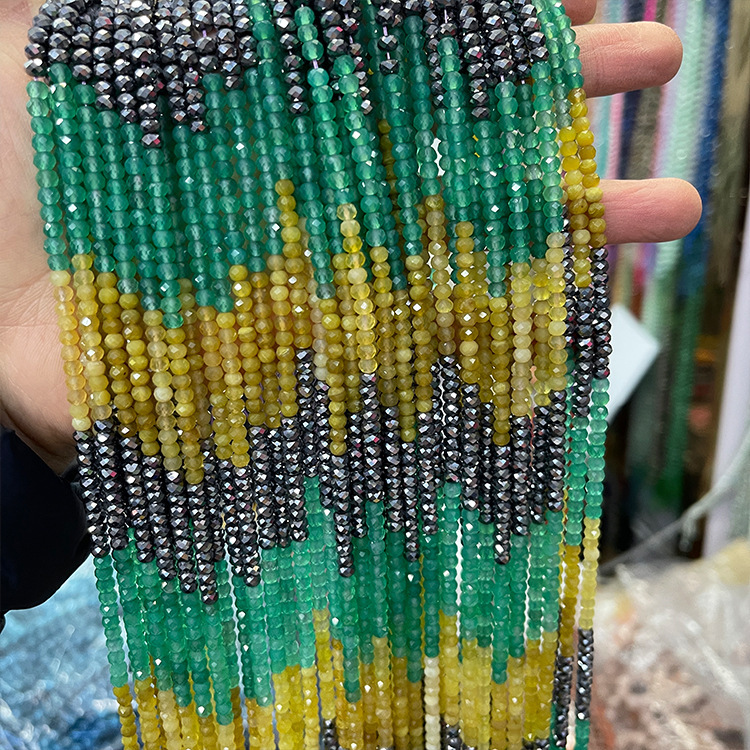 MYK5277-Natural Titanium Magnetite + Agate/Abacus Faceted Beads