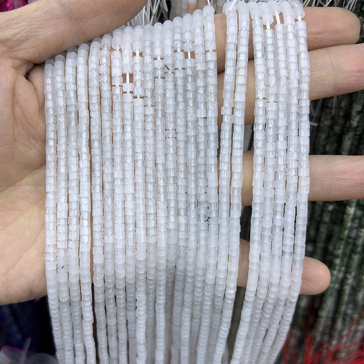 MYK5242-Natural White Jade Spacer Beads (Straight-cut Round, Flat)