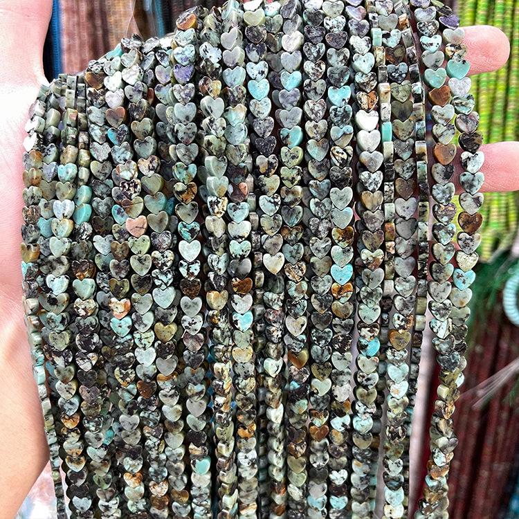 MYK5263-Natural African Turquoise/Heart-shaped Flat Beads