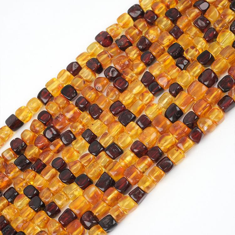 MYK5293-Natural Amber/Irregular Square Beads