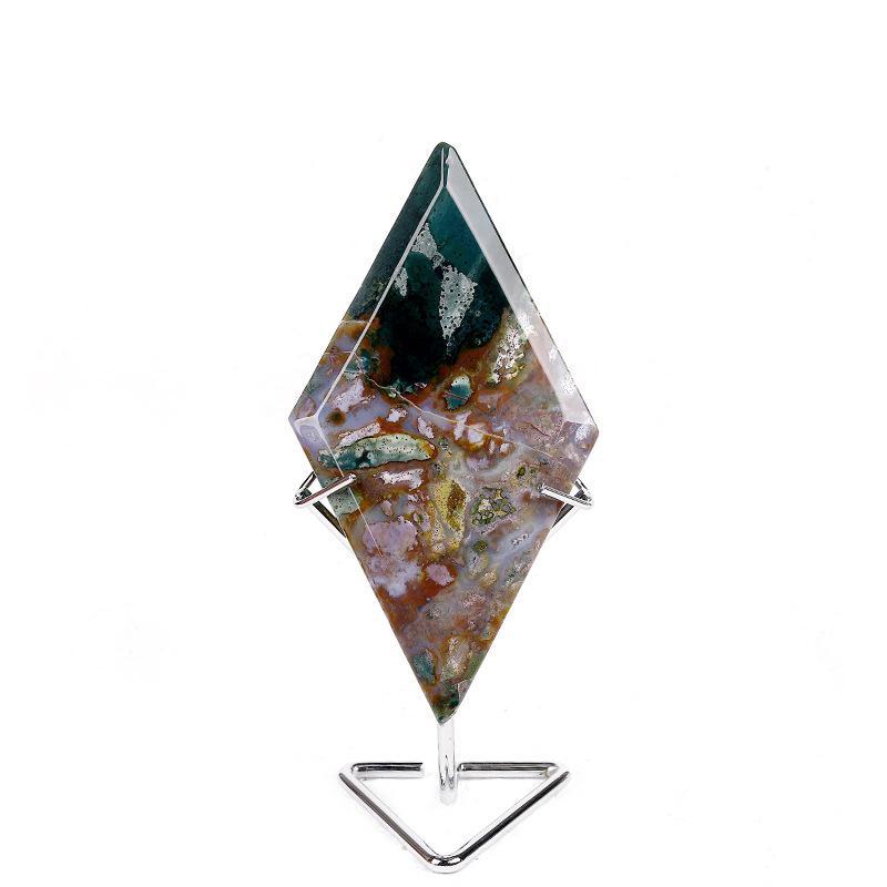 MYK5417-Natural Ocean Jade Rhombus-Shaped Ornament with Stand
