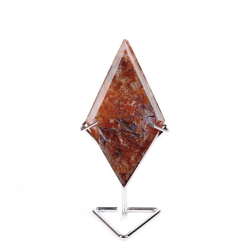 MYK5418-Natural Red Glue Flower Diamond-Shaped Ornament with Stand