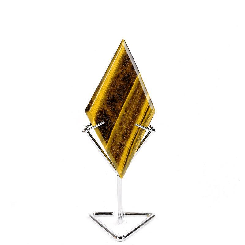 MYK5419-Natural Tiger's Eye Diamond-Shaped Slab with Stand for Ornamental Decoration