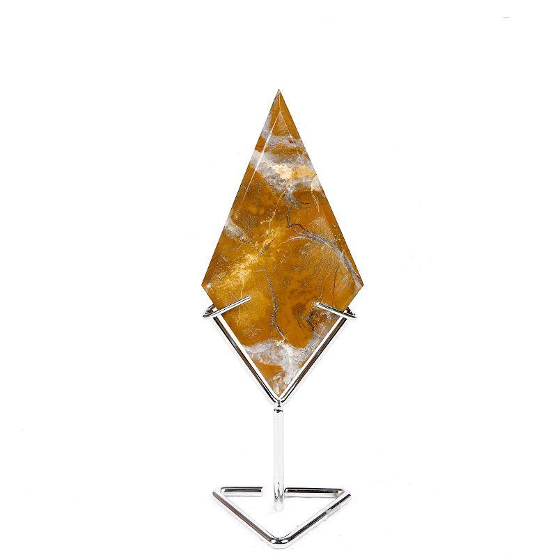 MYK5420-Natural Yellow Cherry Blossom Agate Rhombus-Shaped Slab with Stand