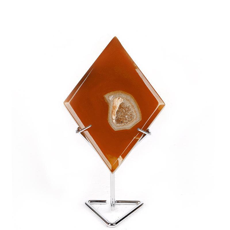 MYK5422-Natural Geode Red Agate Rhombus-Shaped Slice with Stand
