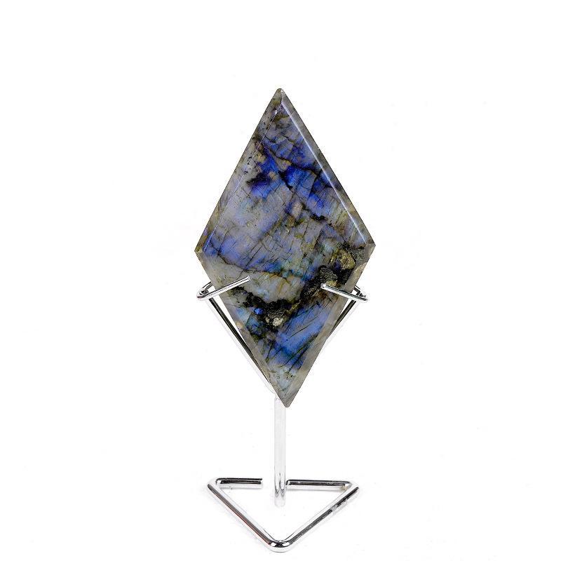 MYK5423-Natural Blue Labradorite Rhombus-Shaped Slab with Stand Ornament