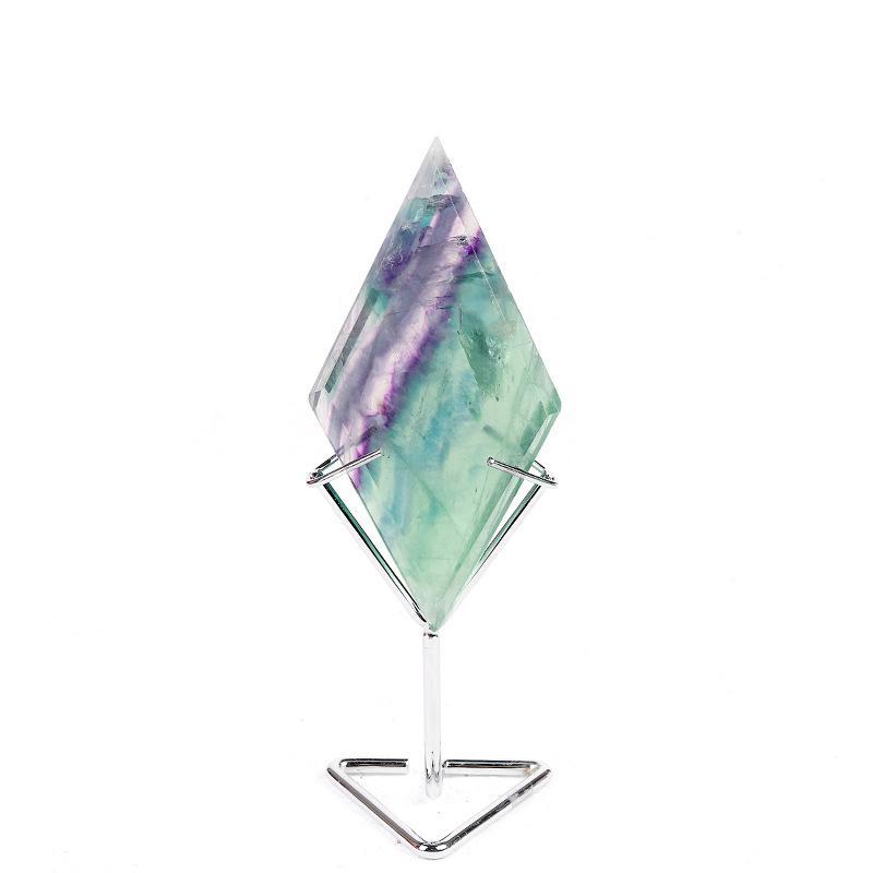 MYK5426-Natural Snowflake Fluorite Rhombus-Shaped Slab with Stand Ornament