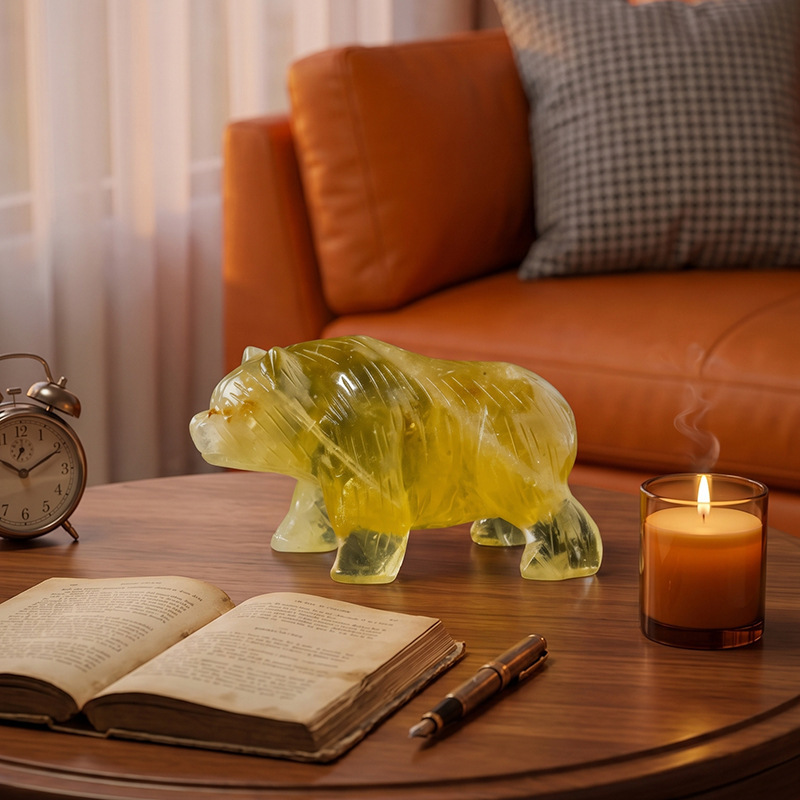 MYK5473-Hand-carved Polar Bear Figurine from Natural Citrine