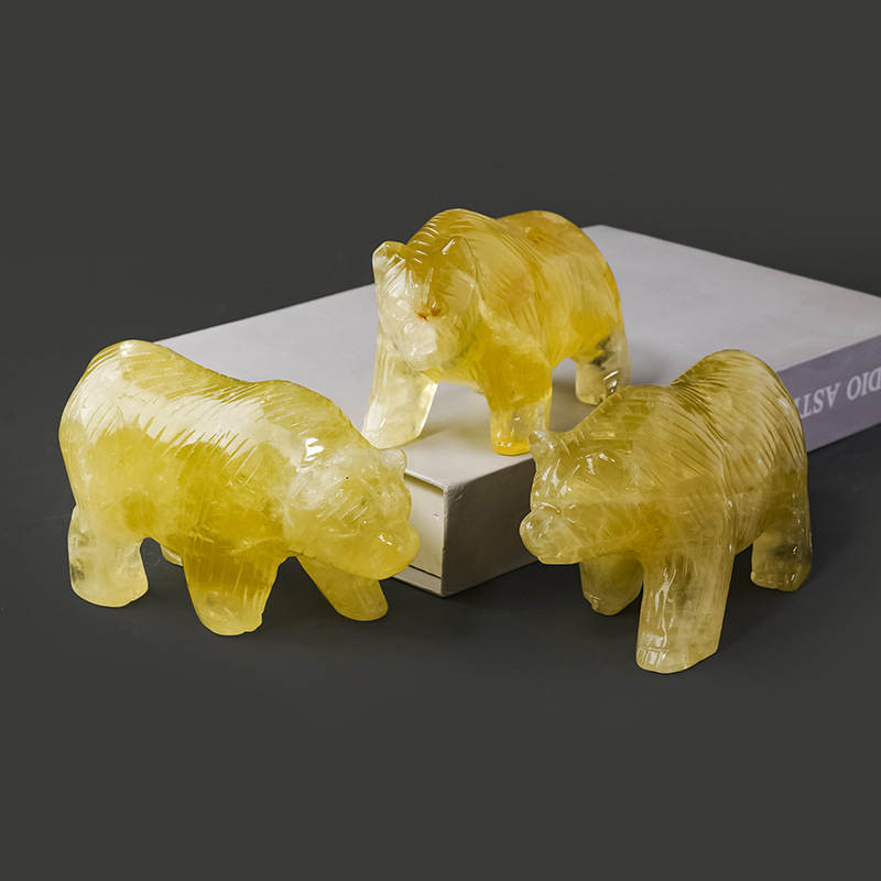 MYK5473-Hand-carved Polar Bear Figurine from Natural Citrine